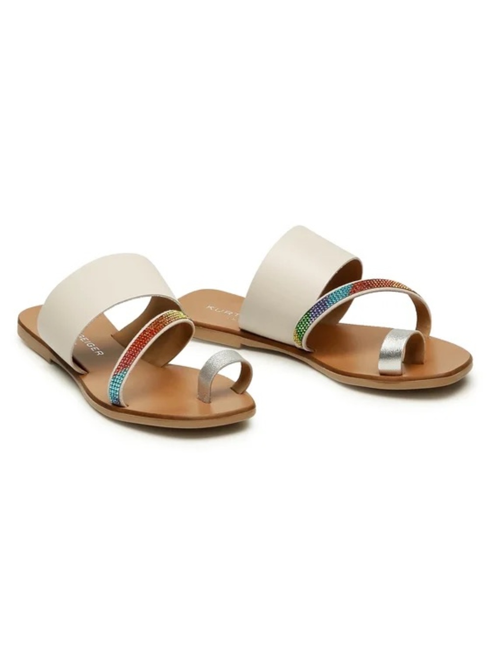 Kurt Geiger Leather Slip-On Sandals with Rainbow Crystal Straps Women’s 8.5 - Picture 2 of 14